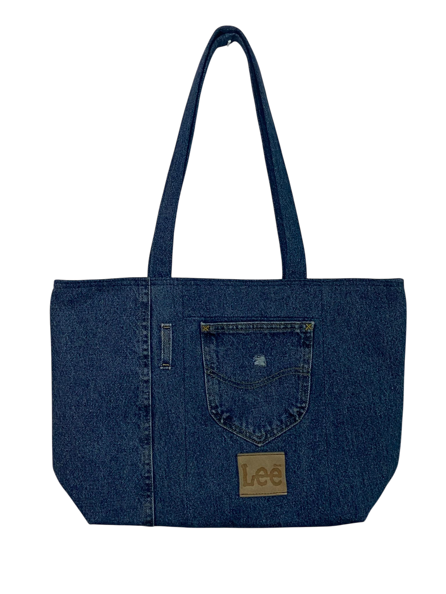 Upcycled Lee Denim Tote Bag with Removable Pouch - Image 3