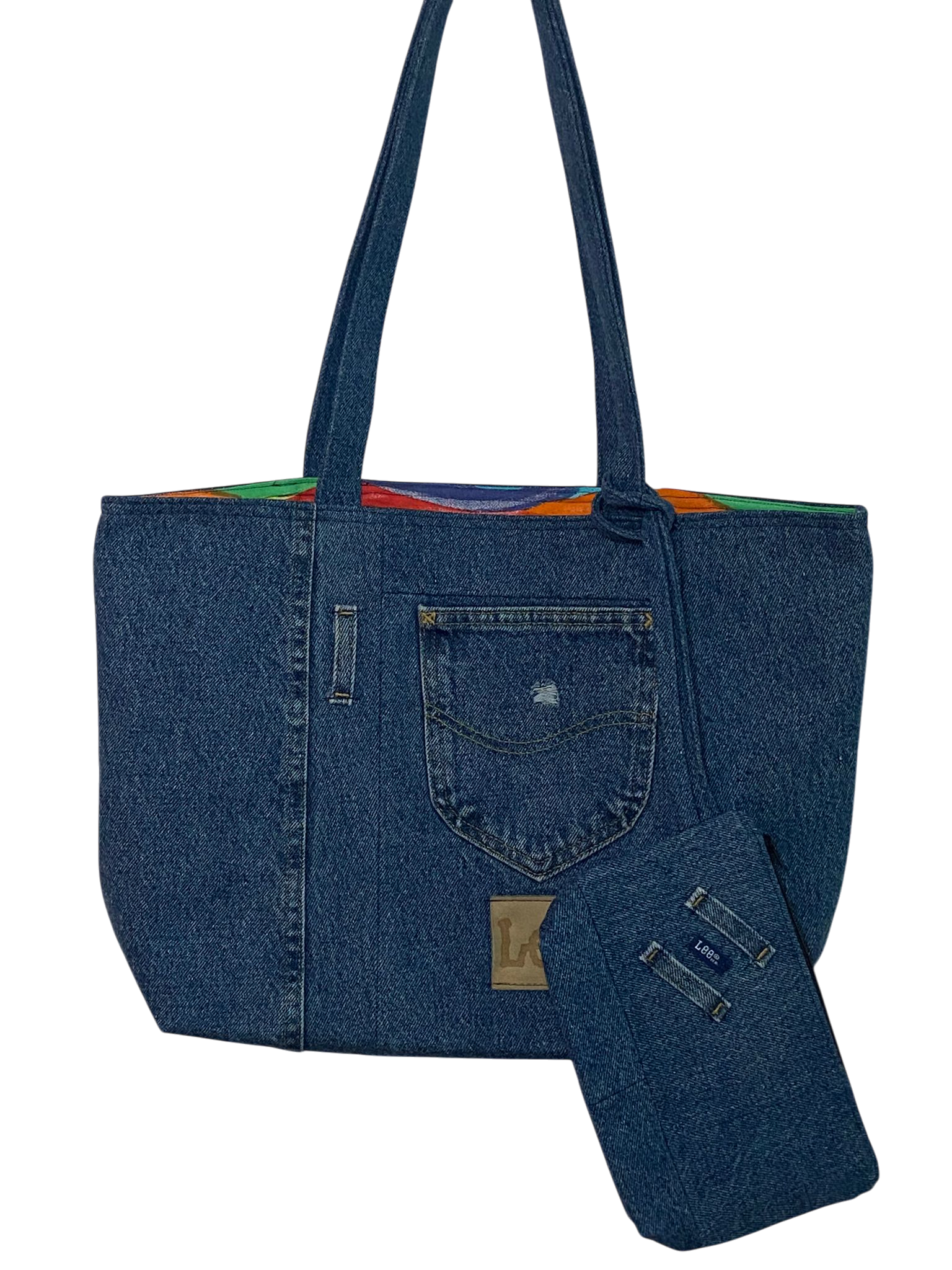 Upcycled Lee Denim Tote Bag with Removable Pouch - Image 2