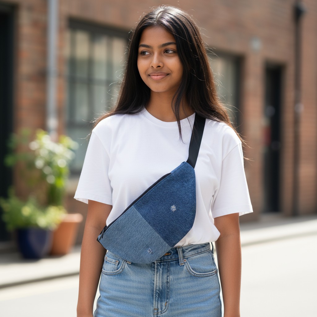 two tone denim crossbody bag