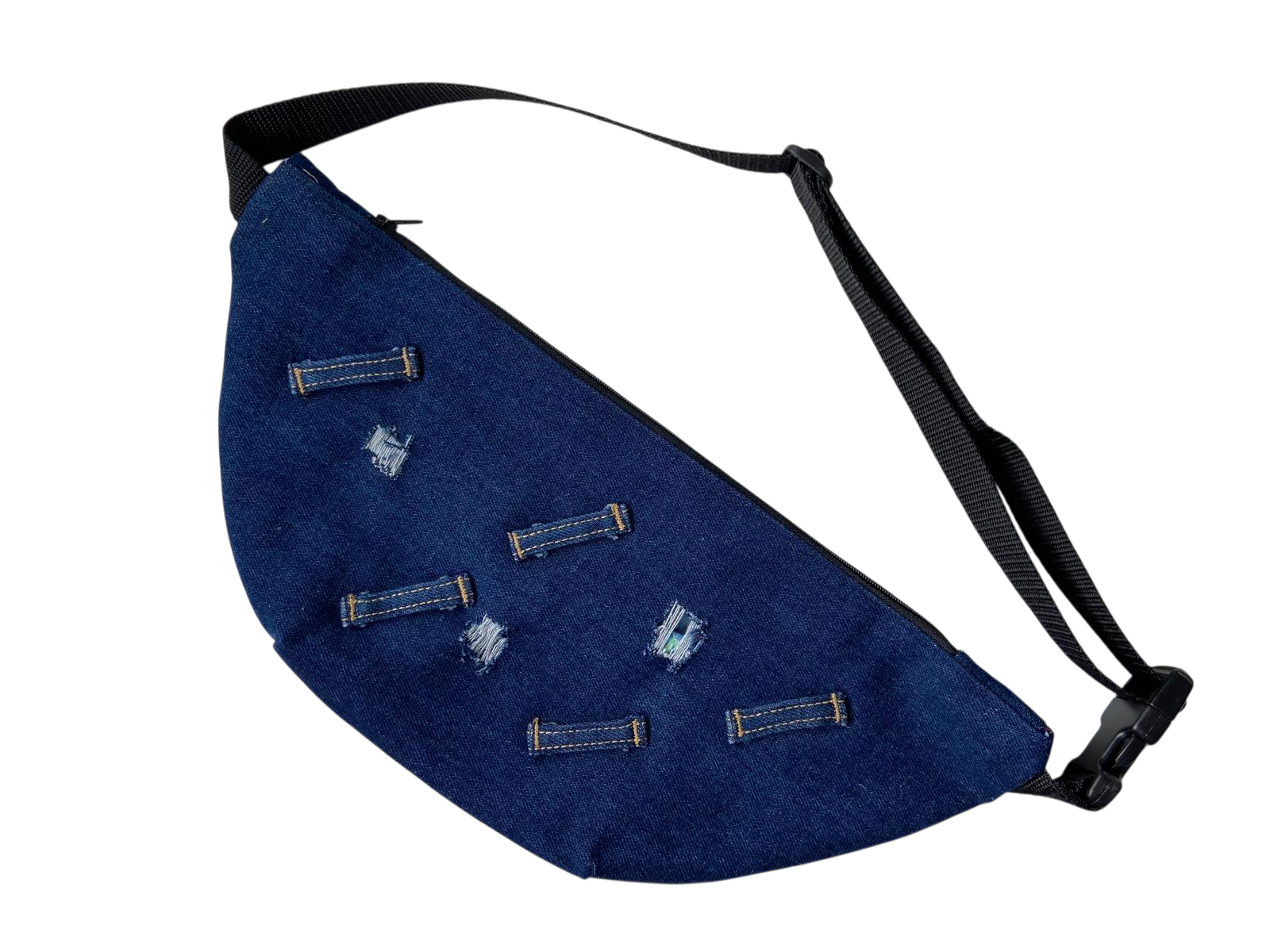 Upcycled Denim Bum Bag / Crossbody Bag with Floral Lining - Image 2