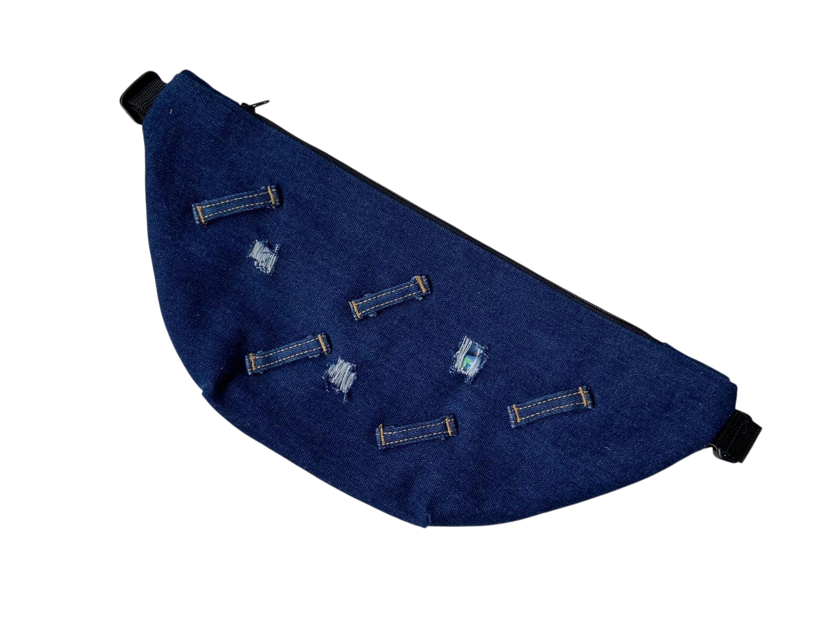 Upcycled Denim Bum Bag / Crossbody Bag with Floral Lining - Image 3