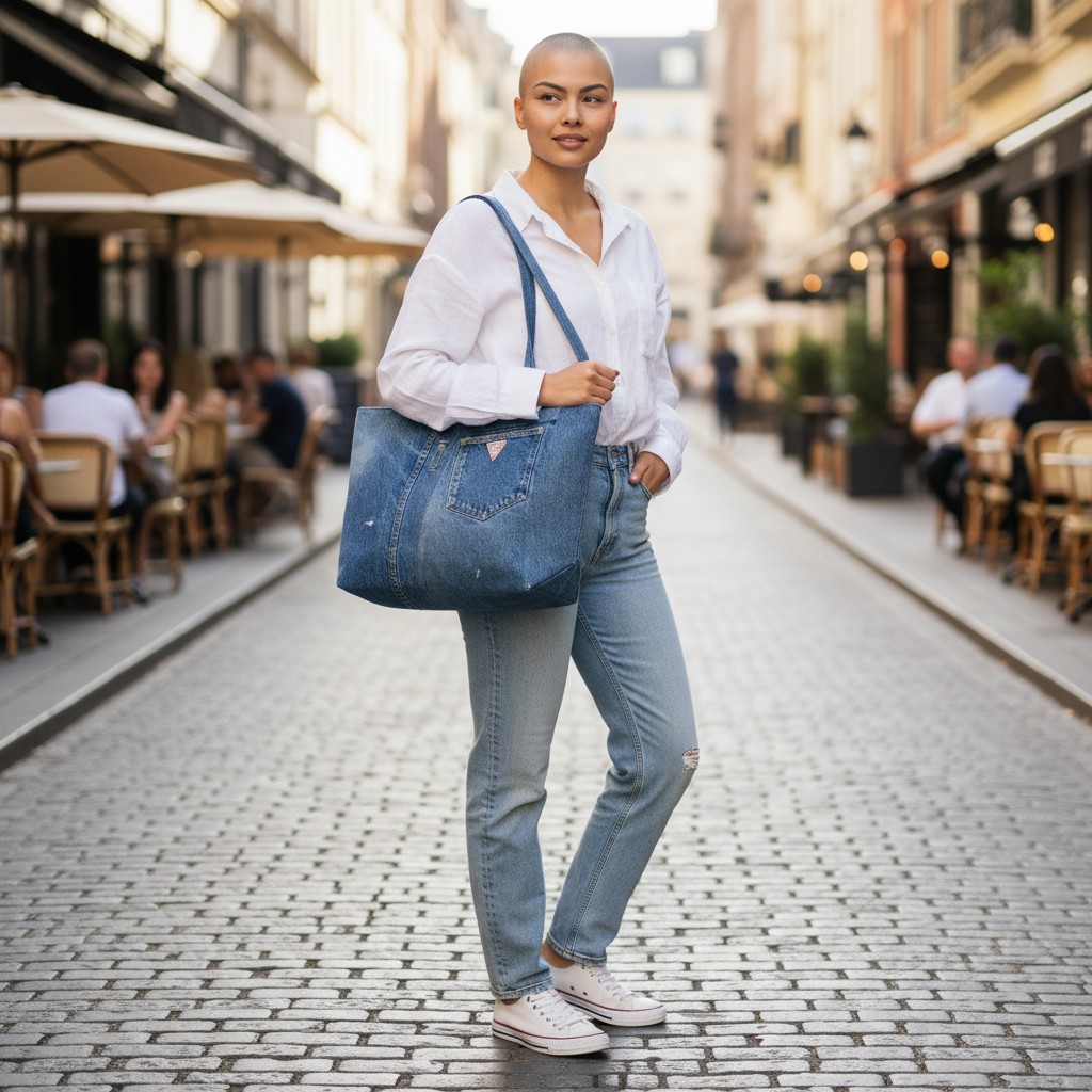 guess denim tote bag