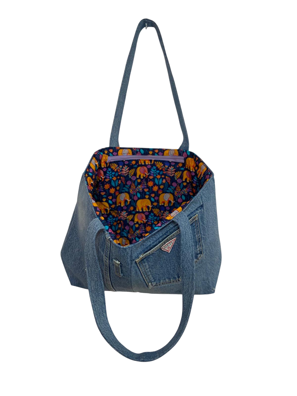 Upcycled Guess Denim Tote Bag – With Removable Pouch - Image 4
