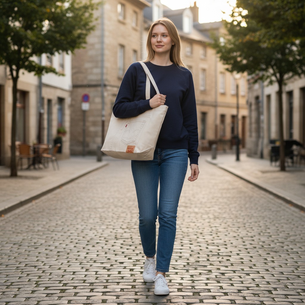 levi camel denim tote bag