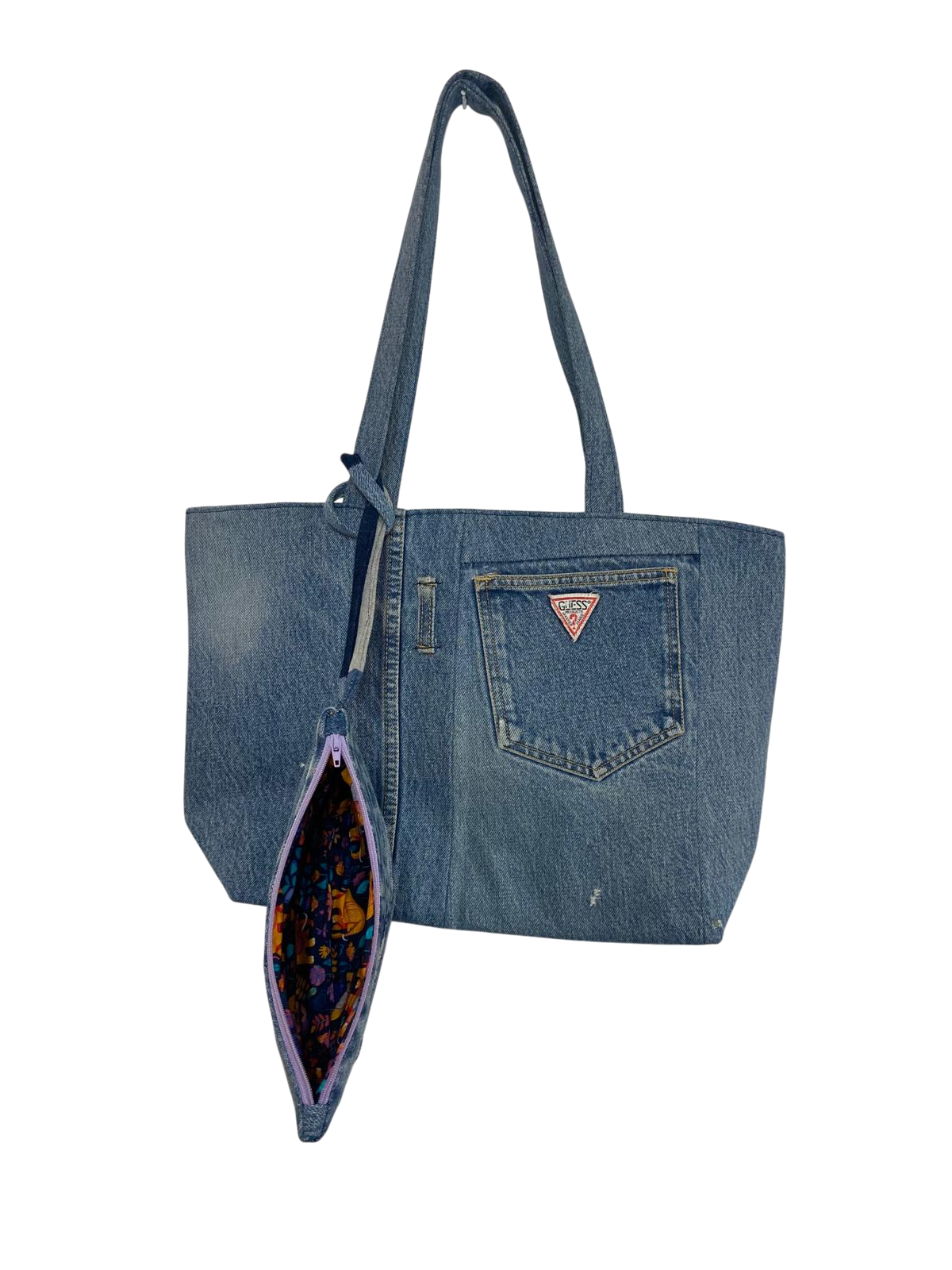 Upcycled Guess Denim Tote Bag – With Removable Pouch - Image 5