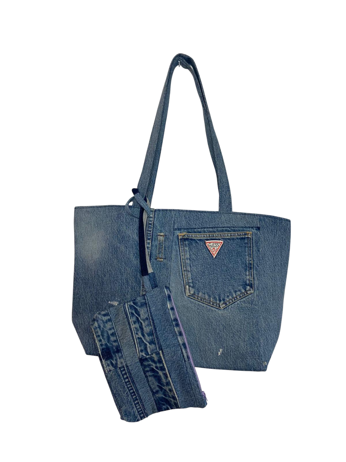 Upcycled Guess Denim Tote Bag – With Removable Pouch - Image 3